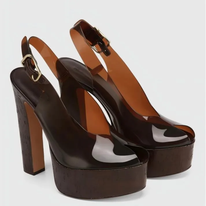 

Women's Pvc Peep Toe Platform Sandals Slingback Ankle Strap with Chunky High Heel for Evening Parties Clubwear Futuristic