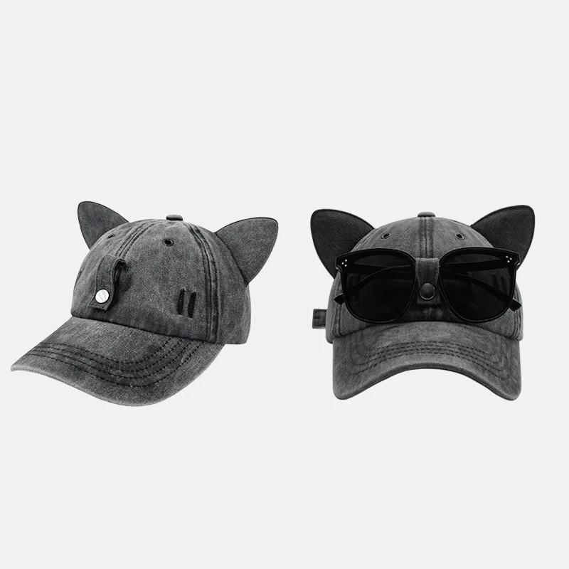 Gafas de aviador con orejas de gato, gorra de béisbol, gafas de sol, gorra de lengua de pato, lavado de espalda a la gorra, gorra de Hip-hop de calle, protector solar