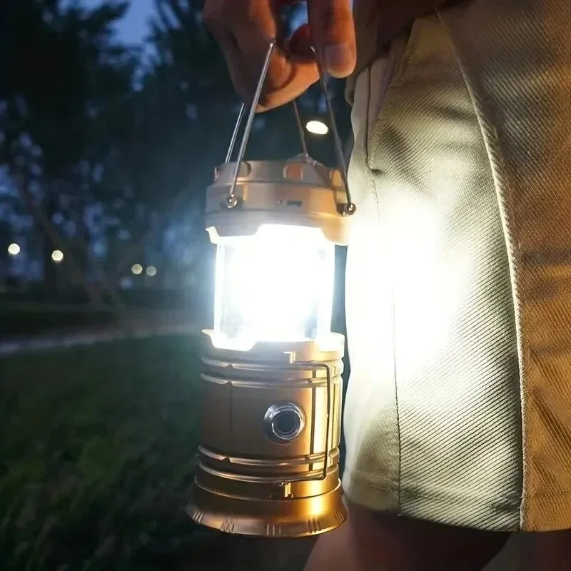 1pc Solar Rechargeable Lantern Multifunctional Household Portable Strong Light Emergency Lantern Solar Outdoor Camping Lamp