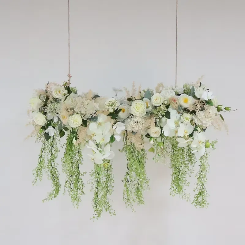 Suspended Ceiling Double-Sided Floral Arrangement With Hang Green Plant Vine Wedding Backdrop Deco Flower Row Banquet Event