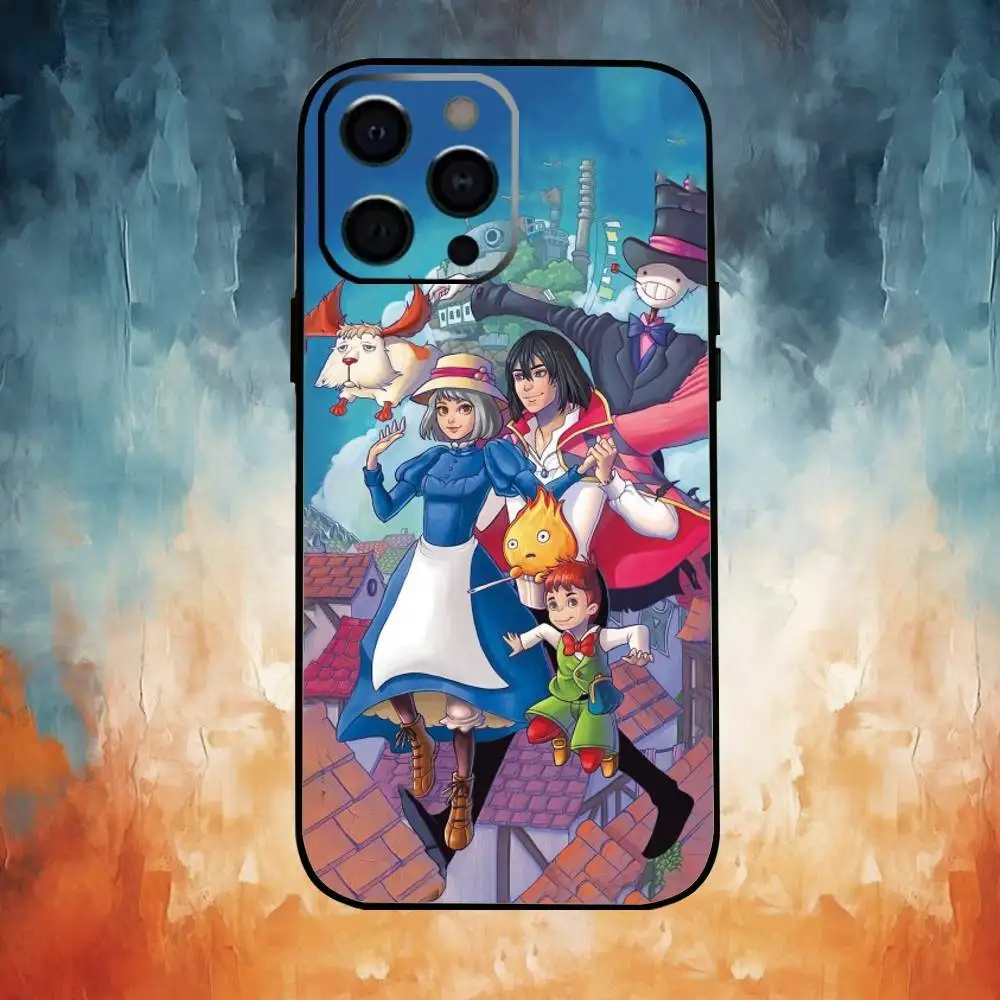 حافظة هاتف لطيفة على شكل حرف C متحركة من H-Howls لهاتف iPhone17,16,15,14,13,12,11 Plus، Pro Max غطاء أسود ناعم #5