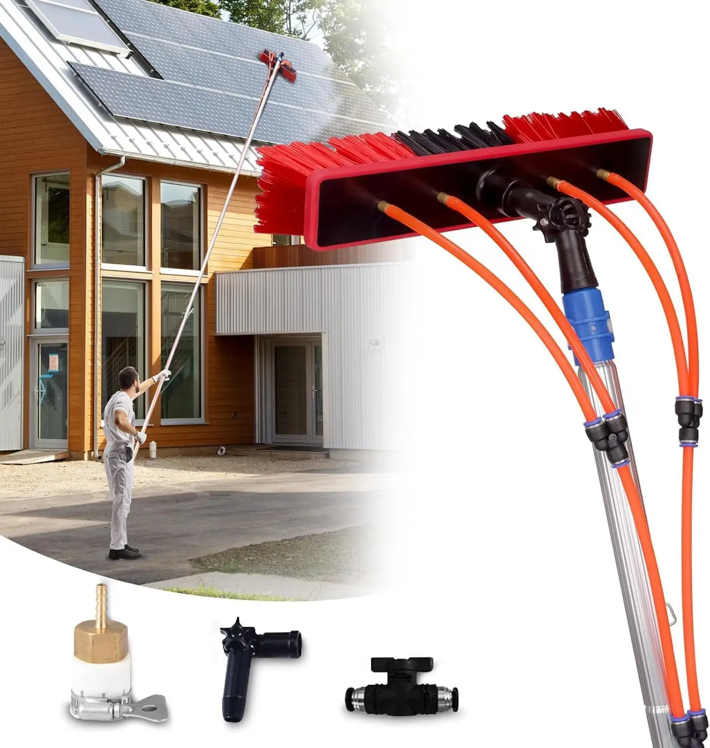 

35FT Adjustable Water Fed Pole Kit for Solar Panel and Window Cleaning, Outdoor Glass Brush Tool