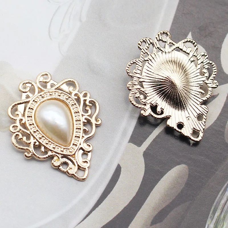 10pcs Water Drop Pearl Alloy Jewelry DIY Cut-out Clothing Hand-Stitched Flat Bottom Decorative Accessories