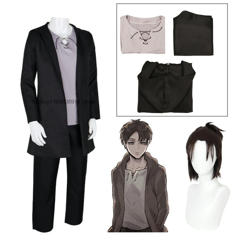 Anime Titan Season 4 Cosplay Eren Jaeger Costume Trench Final Season Eren Yeager Cosplay Costumes Wig Full Set for Men