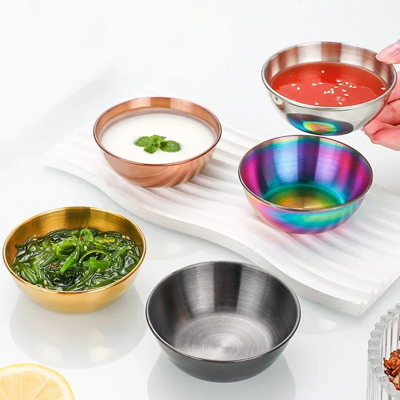 Edelstahl Runde Stahl Gewürz Gericht Dip Schüssel Serviertablett Sauce Platten Küche Liefert Platten Gewürz Spezialität Geschirr