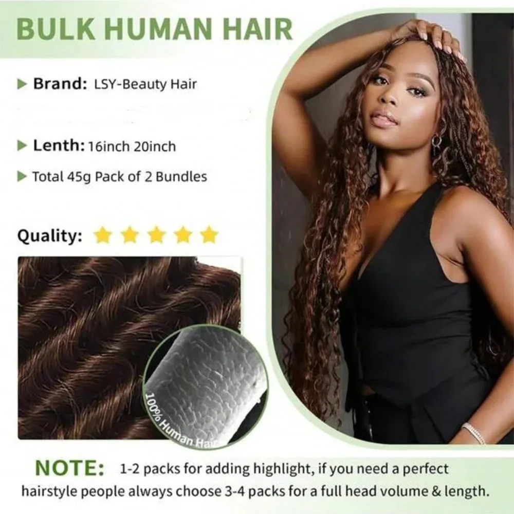 2 Bundles Human Hair Bulk For Braiding Colored Chocolate Brown Human Hair Extensions 110g Per Pack Curly Boho Hair For Braidings image 5