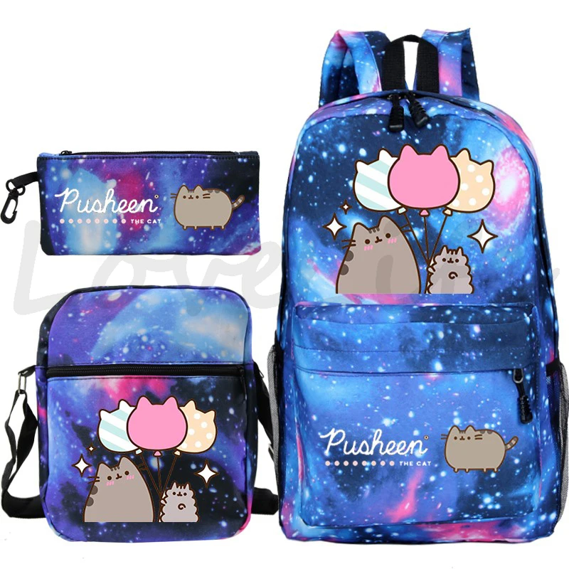 Cartoon Cat Backpack Shoulder Bag Pencil Case 3pcs/set Knapsack Students Boy Girls Bookbag Anime Print Schoolbag kids Backpacks