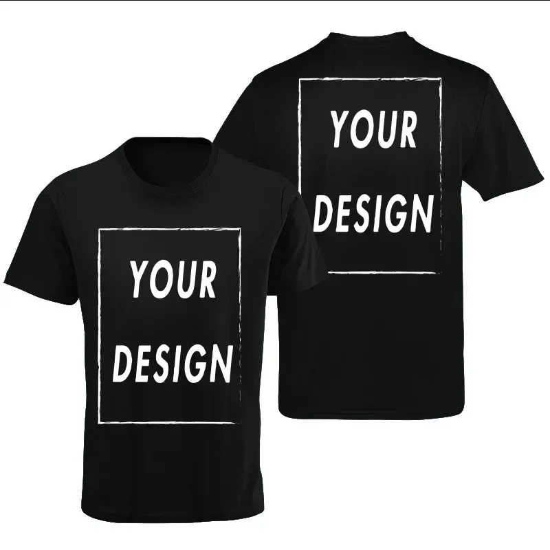 Customized T-shirt with professional logo printed on the front and back. Photo of your own logo. Personalized premium gift T-shi