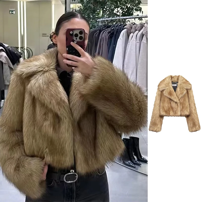

Women's Fur Jacket 2025 Women Long Sleeve Button Leisure High Street Short Jacket Lady Autumn Winter New Fashion Fur Outerwears
