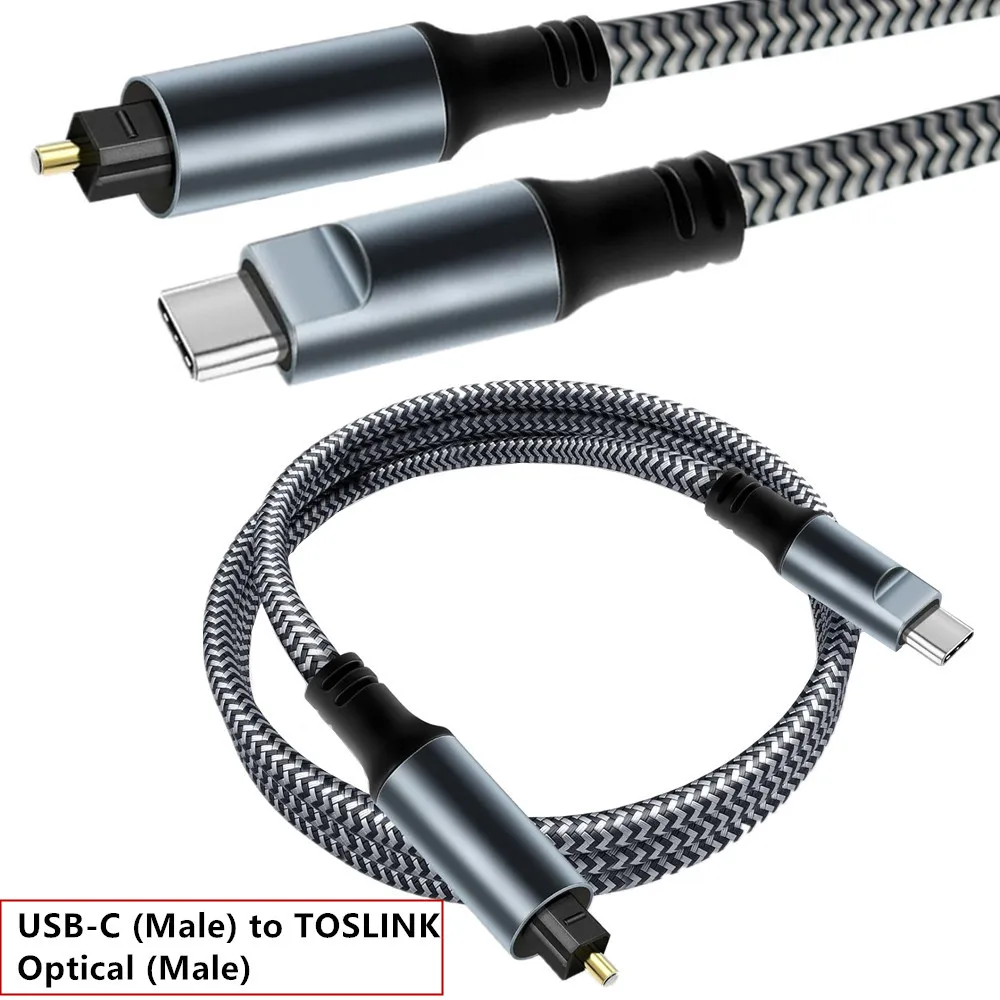 Braided USB C to Optical Audio Cable 3Ft USB C to Toslink Optical Cable with Gold-Plated Connector for TV/Soundbar,Sony PS5