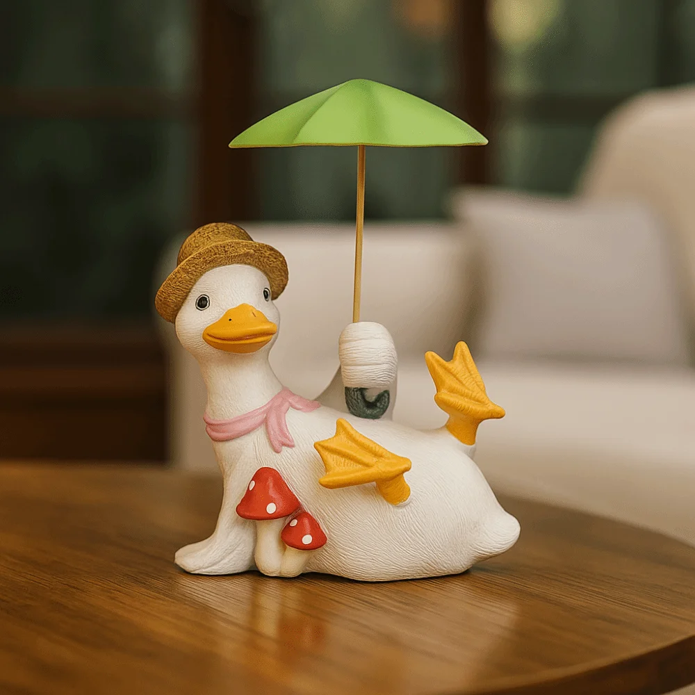 

Handicraft Duck Umbrella Ornament Model Crafts Umbrella Duck Statue Display Funny Doll Cartoon Resin Animal Sculpture