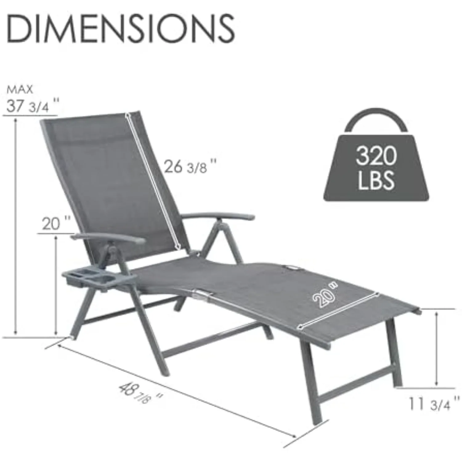 3 Pieces Aluminum Outdoor Chaise Lounge Chair | Adjustable Reclining Patio Lounge with Drink Holder, Weather-Resistant
