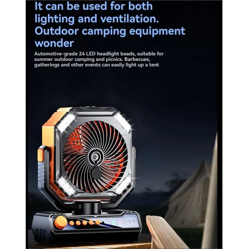 ABXH Camping Fan Rechargeable 10000Mah With Remote& LED Light 4 Speeds Strong Airflow Portable Desktop Fan For Outdoor A