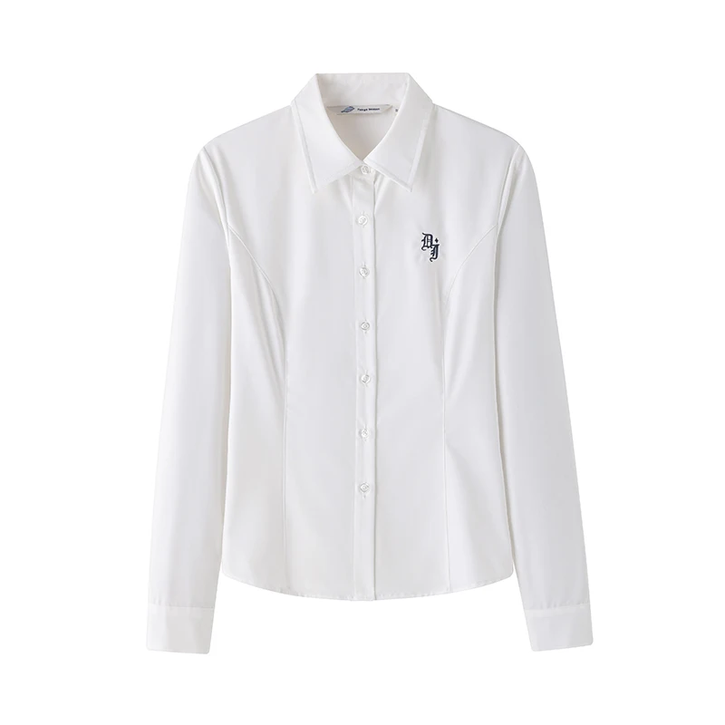 JK Shirt White Uniform Long Sleeve High Waist College Style Slim Fit Top Embroidered Shirt White Shirt Women