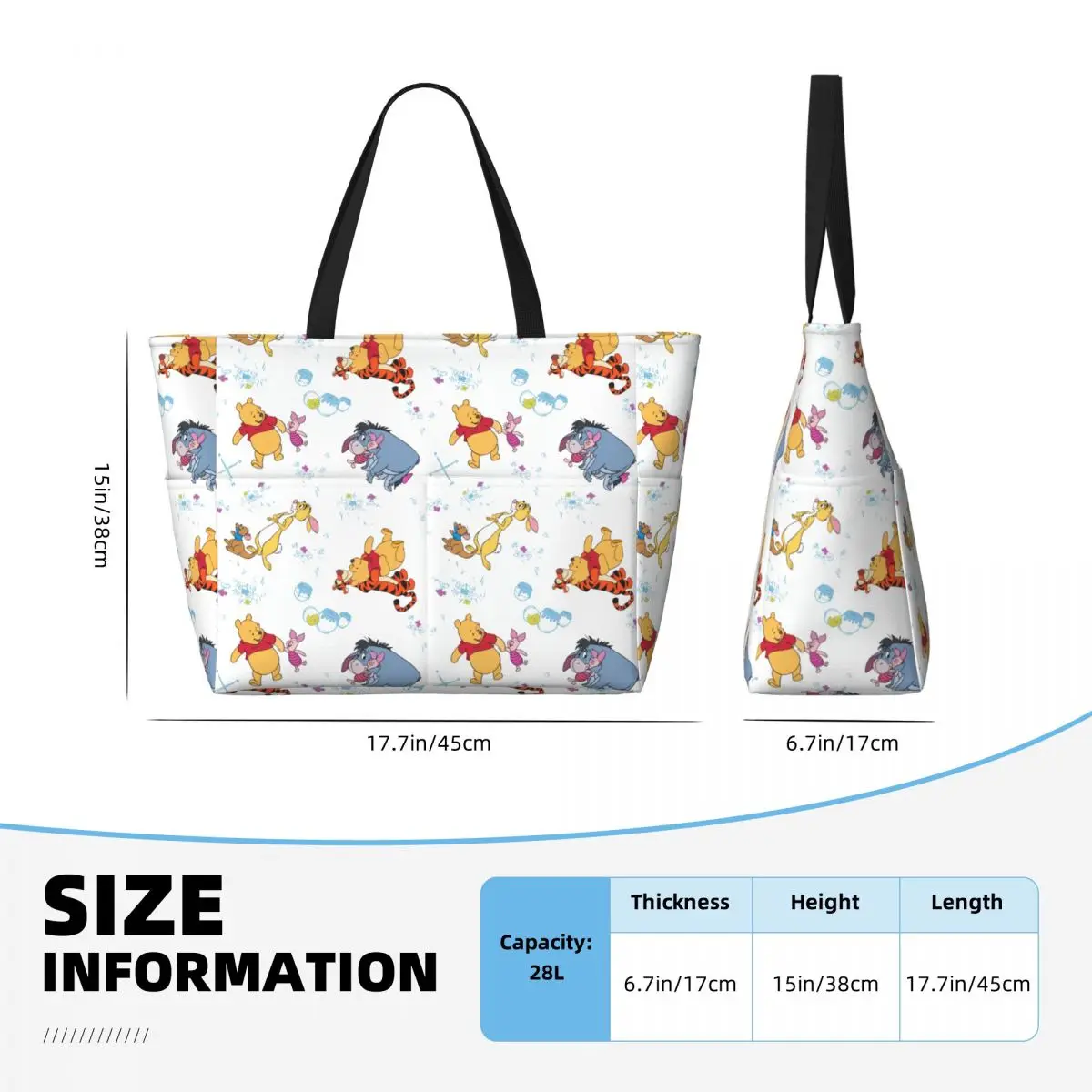 Custom Winnie The Pooh Tote Bag Women Big Capacity Cartoon Bear Beach Gym Travel Bags