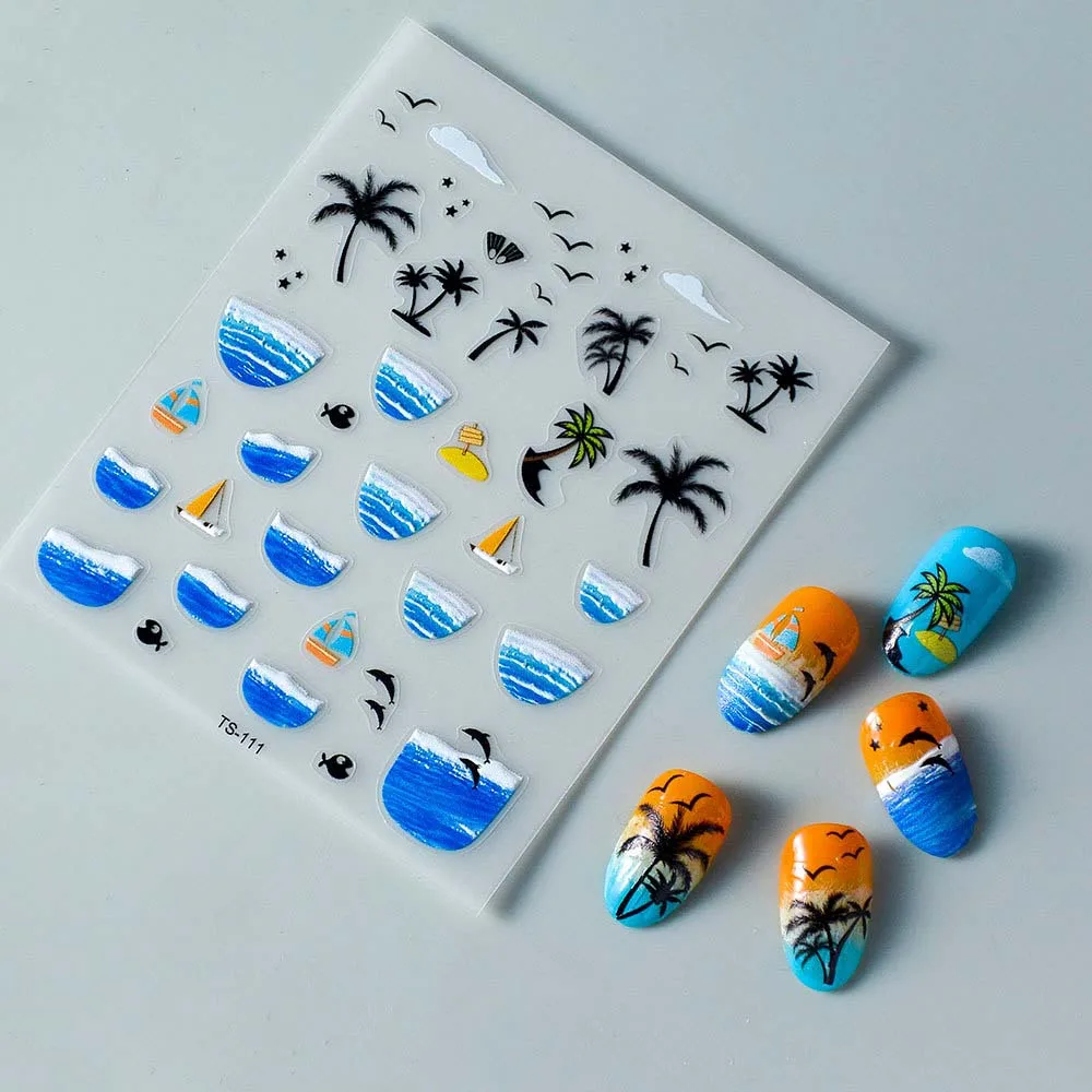 Concha estrella océano pegatinas para uñas medusas de mar vidrio brillante delfín gelatina océano pegatinas para uñas accesorios bronceadores