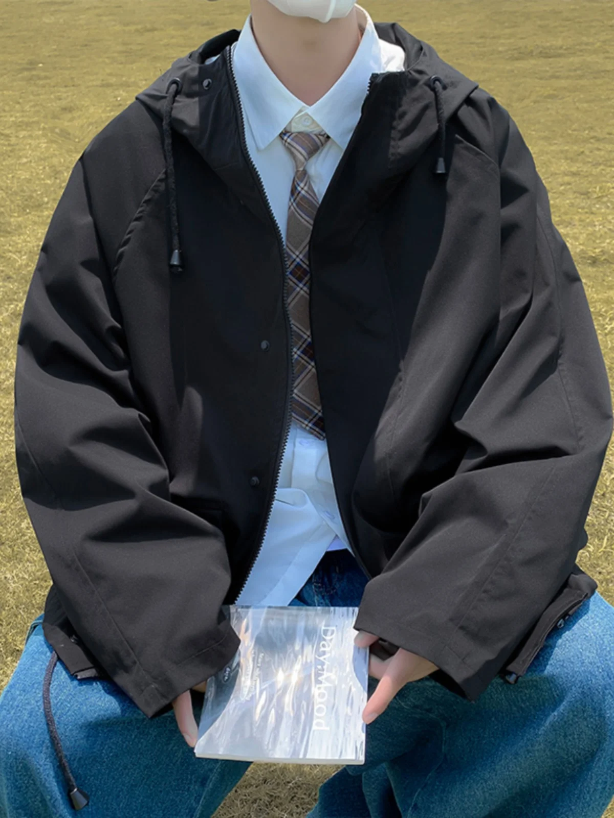 

Casual Hooded Jaet Men's Spring Autumn Trendy Outerwear y Sle Zipper Decoration Anti-Wrinkle Treaent Long Sve