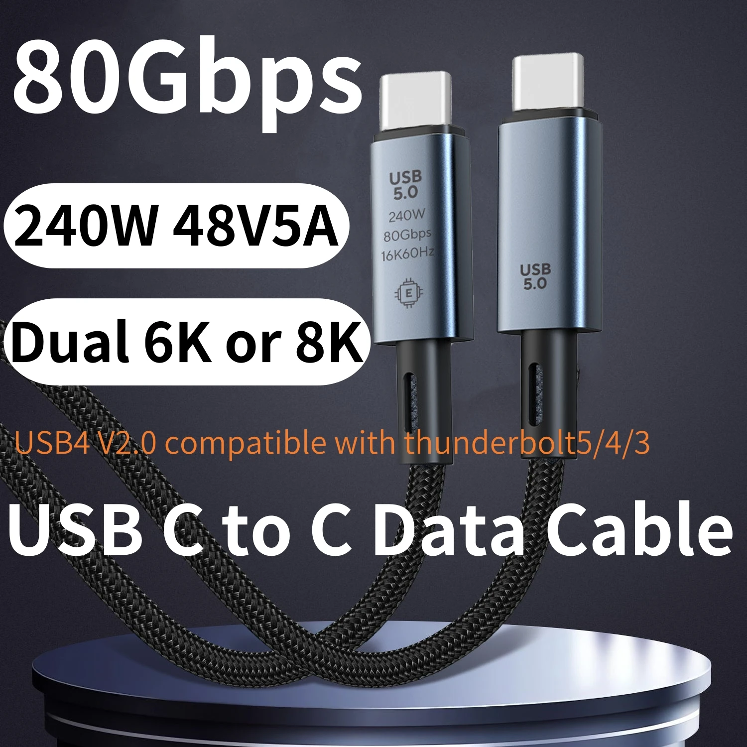 

80Gbps USB 4 V2.0 Cable Compatible for Thunderbolt5/4/3 120Gbps Bandwidth for 16K/Dual 8K Display 240W Fast Charging for Laptop