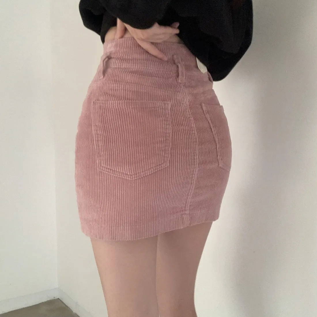 Small Pink Sheath Skirt Women's Korean-Sle Autumn and Winter Slim fit Slimming A- line Skirt High Waist Culottes Gyaru Shor...