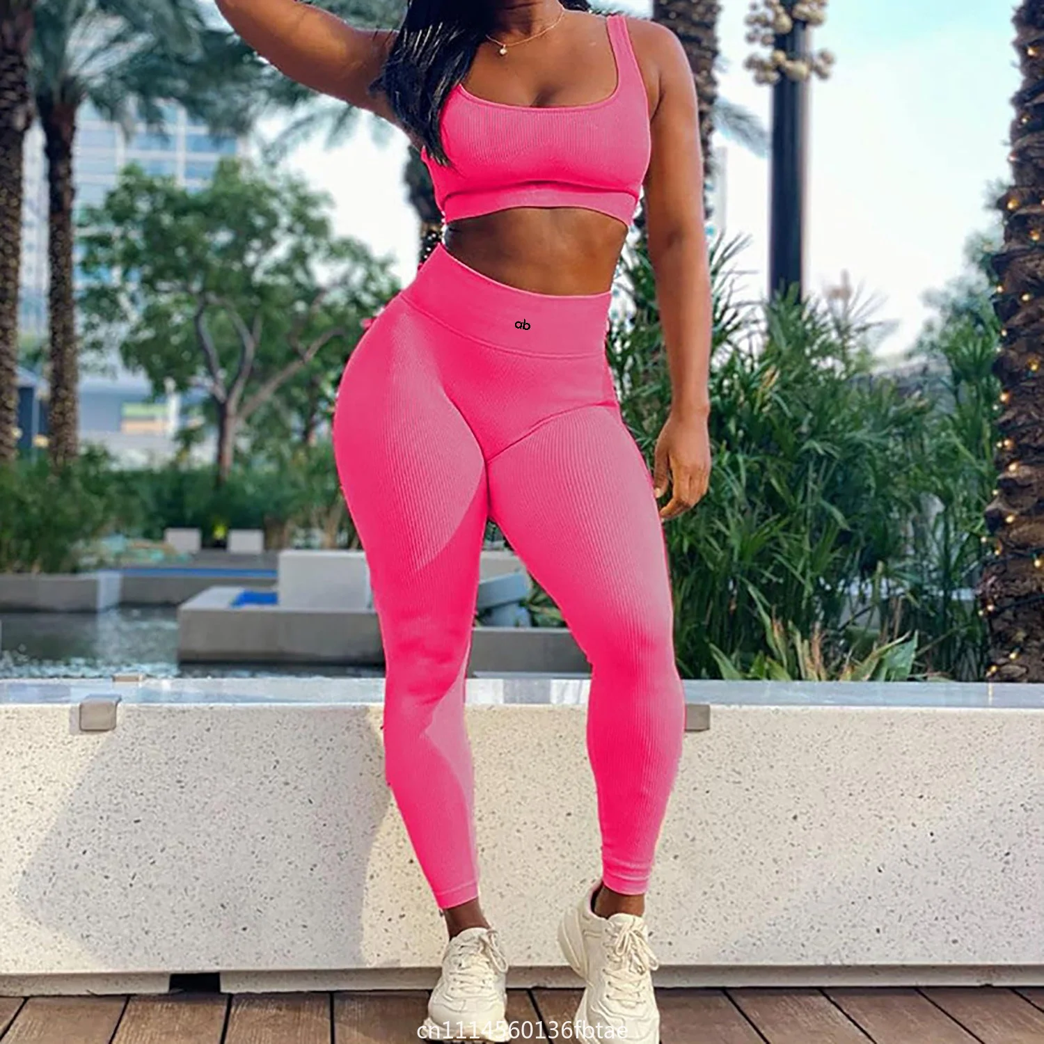 Women Ribbed Seamless Yoga Leggings High Waist Hip‑Lifting High Elastic Slim Tights for Gym Training Running Fitness Sports Pant