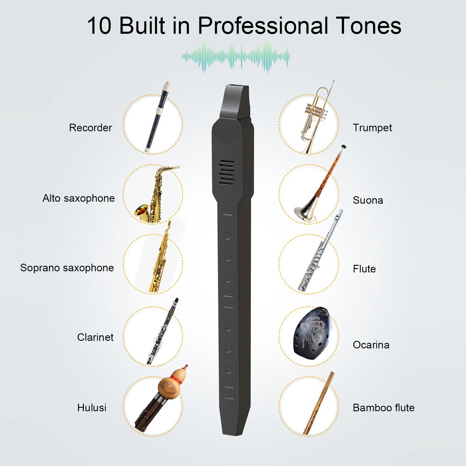 Electronic Wind Instrument HiFi Speaker 10 Tones Mini Digital Wind Instrument Touch Sensitive Keys for Windows for Android