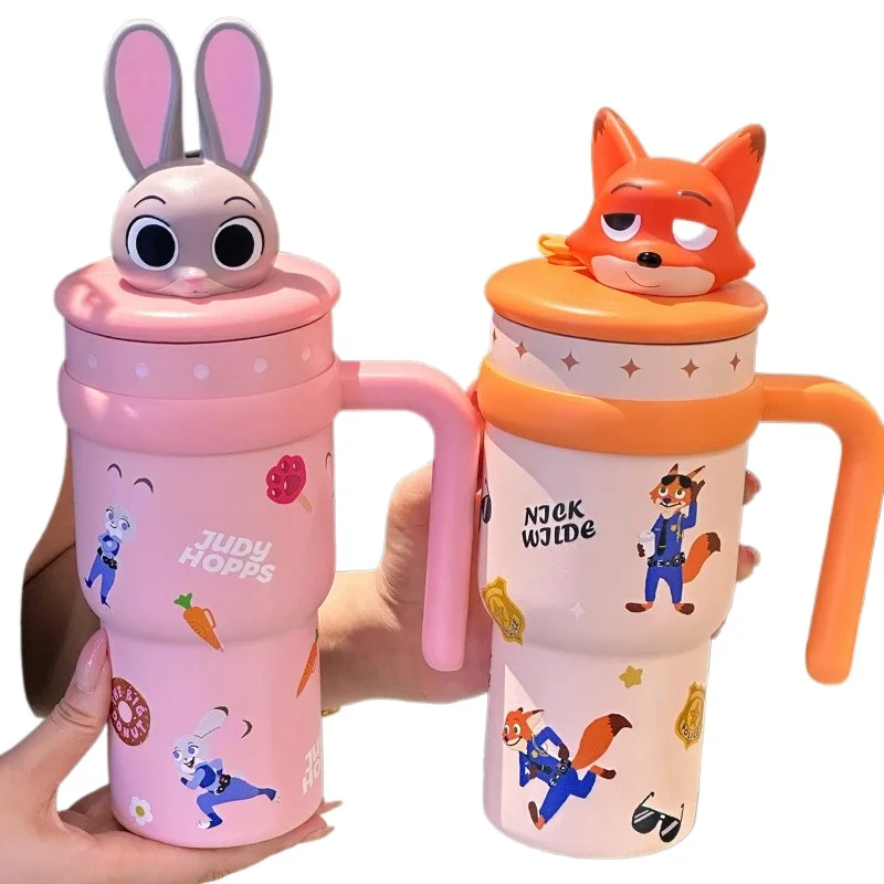 

Подарочная мультяшная чашка-термос Disney 700 мл из нержавеющей стали, холодная и горячая сшитая чашка для кофе Lotso с соломой, портативная автомобильная чашка для воды
