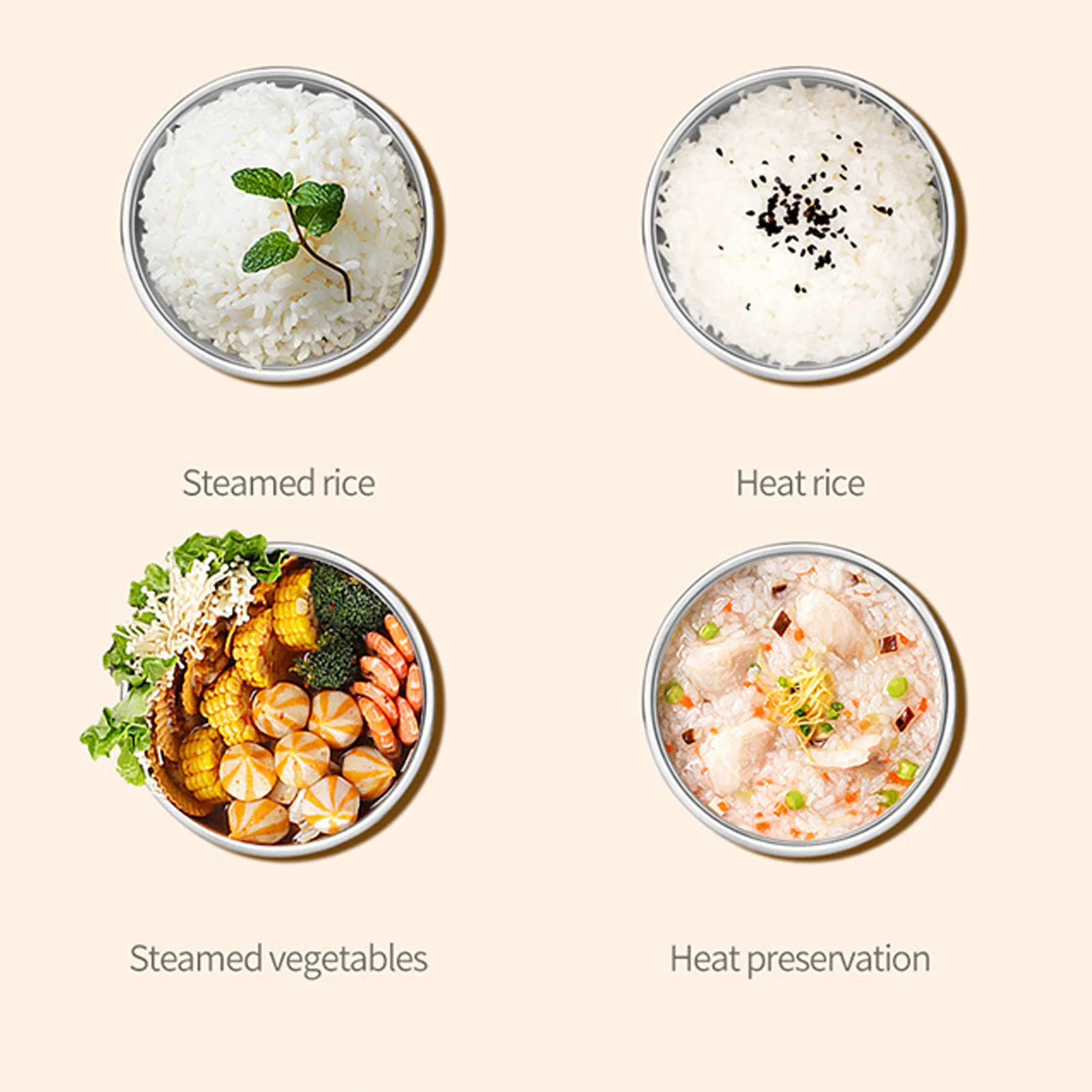 صندوق غداء كهربائي بطبقة مزدوجة سخان طعام محمول مع 4 أوعية من الفولاذ المقاوم للصدأ لتدفئة الغداء لحجز 24 ساعة