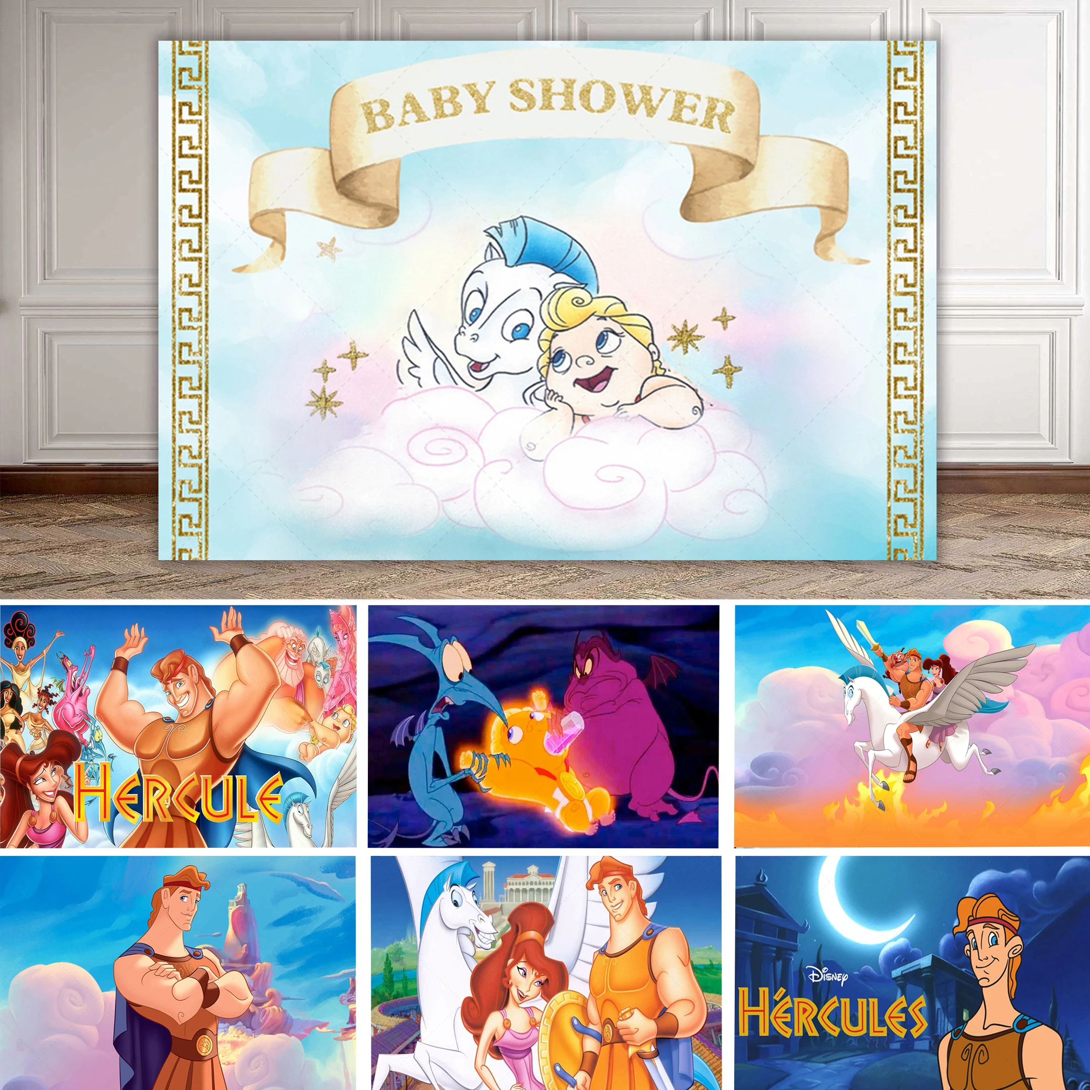 

Disney Hercules Baby Shower Backdrop Children Kid Birthday Party Background Supplies Decor Room Banner Photography Booth Custom