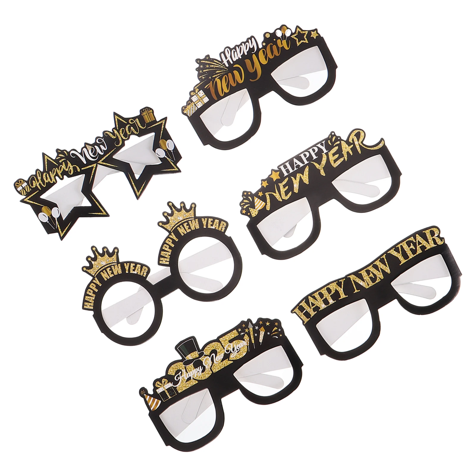 

6 Pcs Party Decoration Glasses New Year Eyewear Paper Mask 2025 Theme Birthday Accessories Glitter Frame Adult Celebration