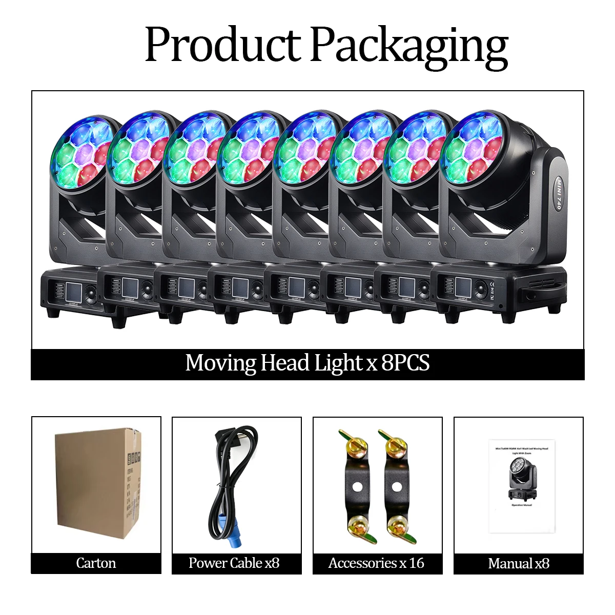 20Pcs 350w RGBW 4in1 Zoom Bee‑Eye Moving Head Light 7×40W 5.5°‑60° Zoom DMX512 Sound Activated Stage Light for DJ Disco Bar Show