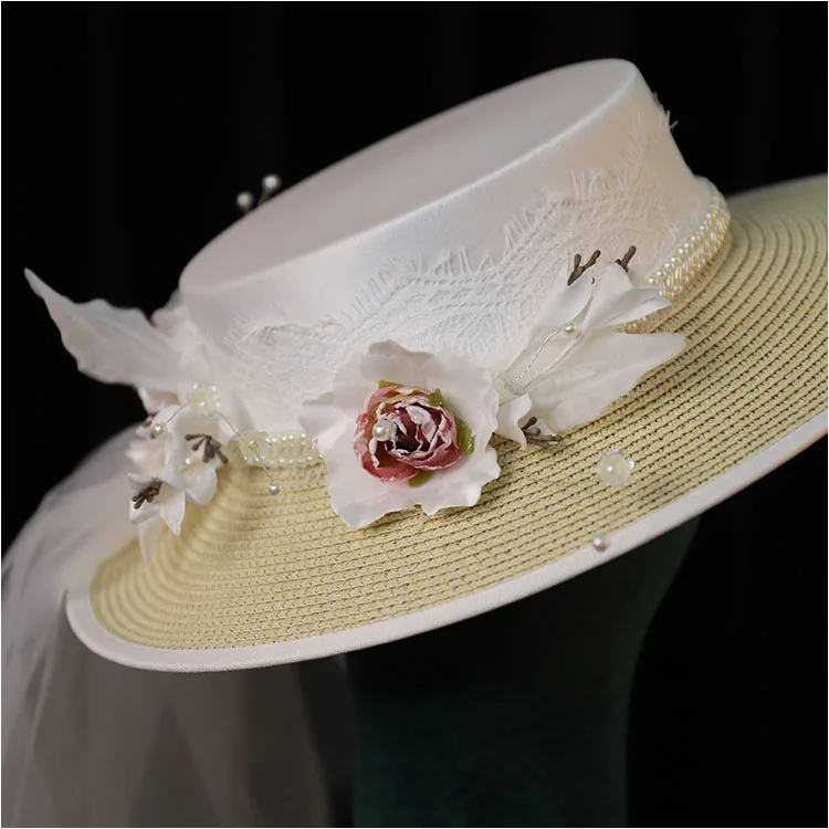 Out Door Wedding Event Luxury High-end Veil Hot flower fairy beauty bridal top hat headdress wedding hat tocado novia