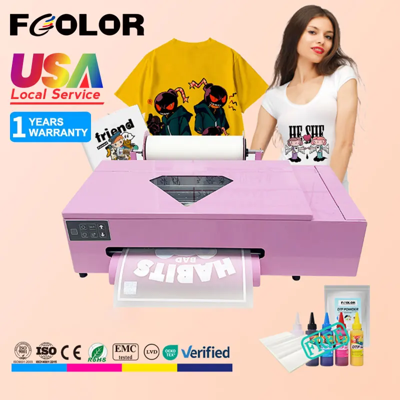 

Fcolor A3 XP600 DTF Printer New Arrivals Pink Direct To Film T Shirt Printing Machine for Small Business Printing Shop