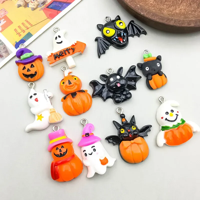 10Pcs Mummy Hello Kitty Halloween Phone Case Resin Accessories Cartoon Ghost Pumpkin Bat Cute Jewellery Hairpin Diy Decor Crafts