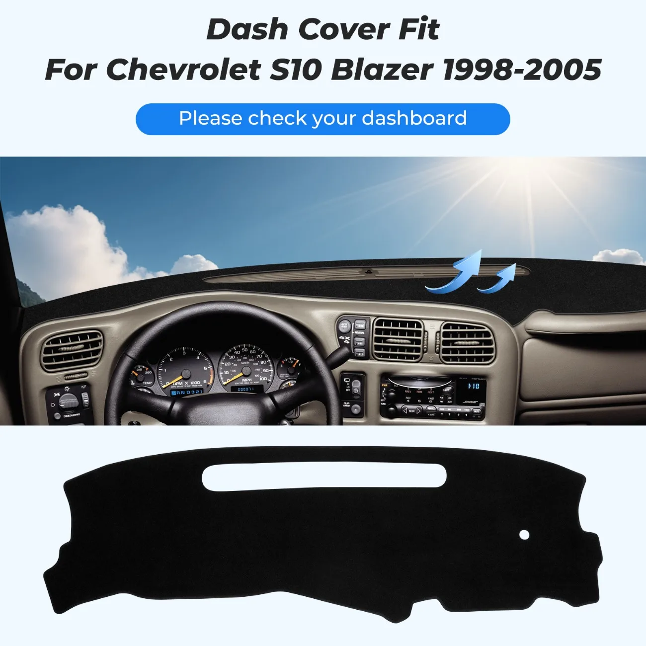 Para Chevy S10 Pick Up Blazer 1998-2004 Para GMC Jimmy Sonoma Capa de Painel Protetora Antiderrapante Acessórios de Interior