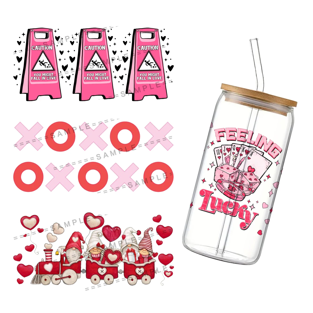 Love Gifts Valentine's Day Theme UV DTF Cup Wrap for 16Oz Libbey Gifts Glass Can DIY Transfer Sticker