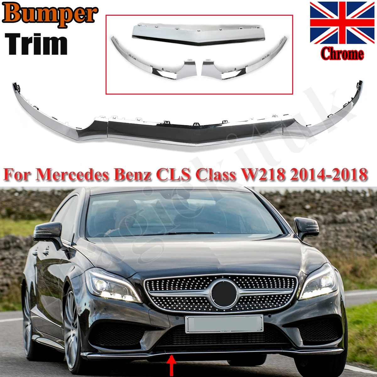 

Для Mercedes-Benz W218 CLS400 550 2015-2018 хромированная накладка на передний бампер