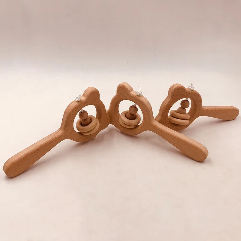 Baby Rattles Baby Wood Teether Rabbit Owl Beech Wooden Ring Teether Nursing Pendant Baby Animals Rattles Chew Toys Accessories