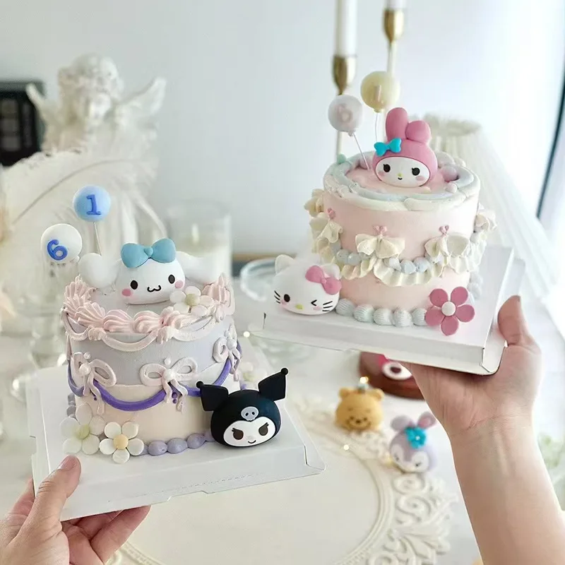 Cartoon Sanrios Hello Kittys Decorative Ornaments Diy Soft Plastic Three-dimensional Mini Birthday Cake Dress Up Doll Gifts