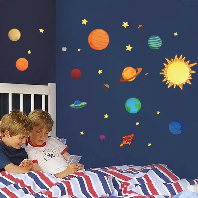 Creative Solar System Planets Stars Sun Wall Sticker For Kids Bedroom Decoration Nursery Mural Art Diy Home Decal Pvc Poster