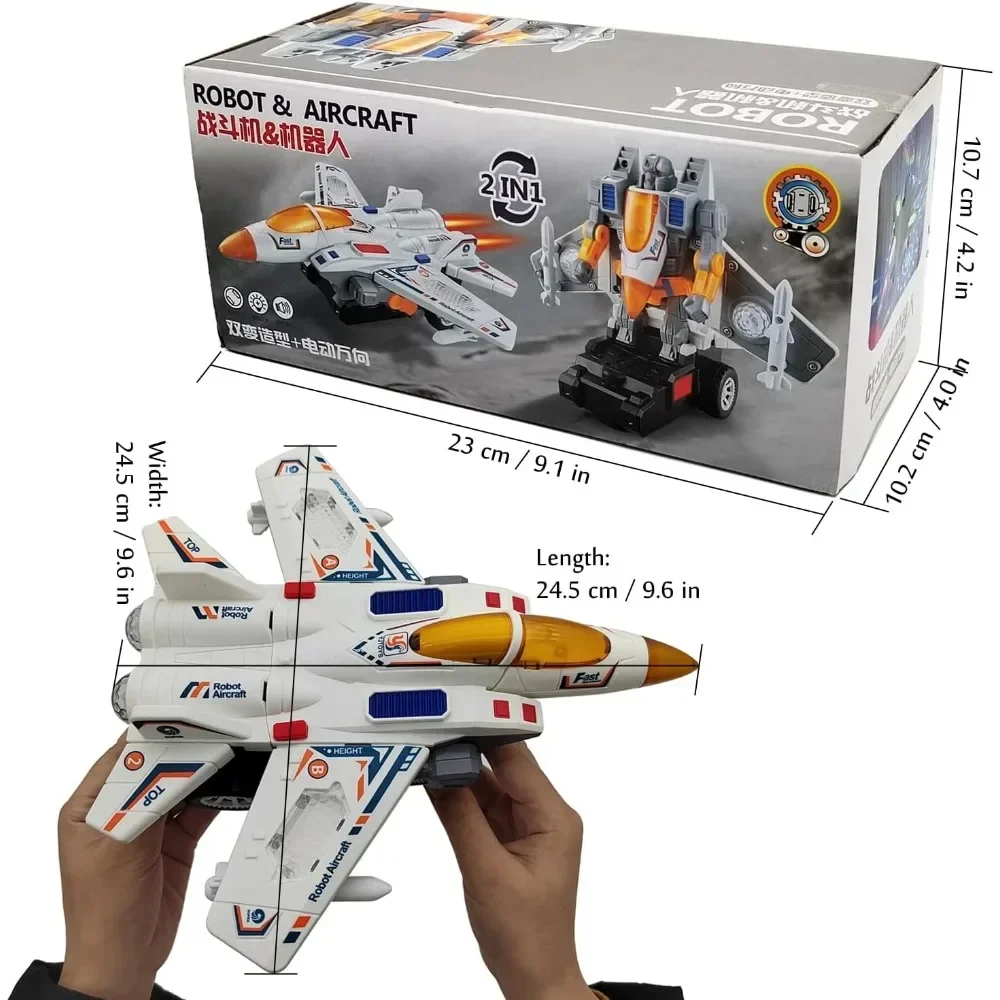 Deformation Airplane Toy Robot with LED Light and Realistic Sounds Bump and Go Action Airplane Birthday Gift for Boys Girls
