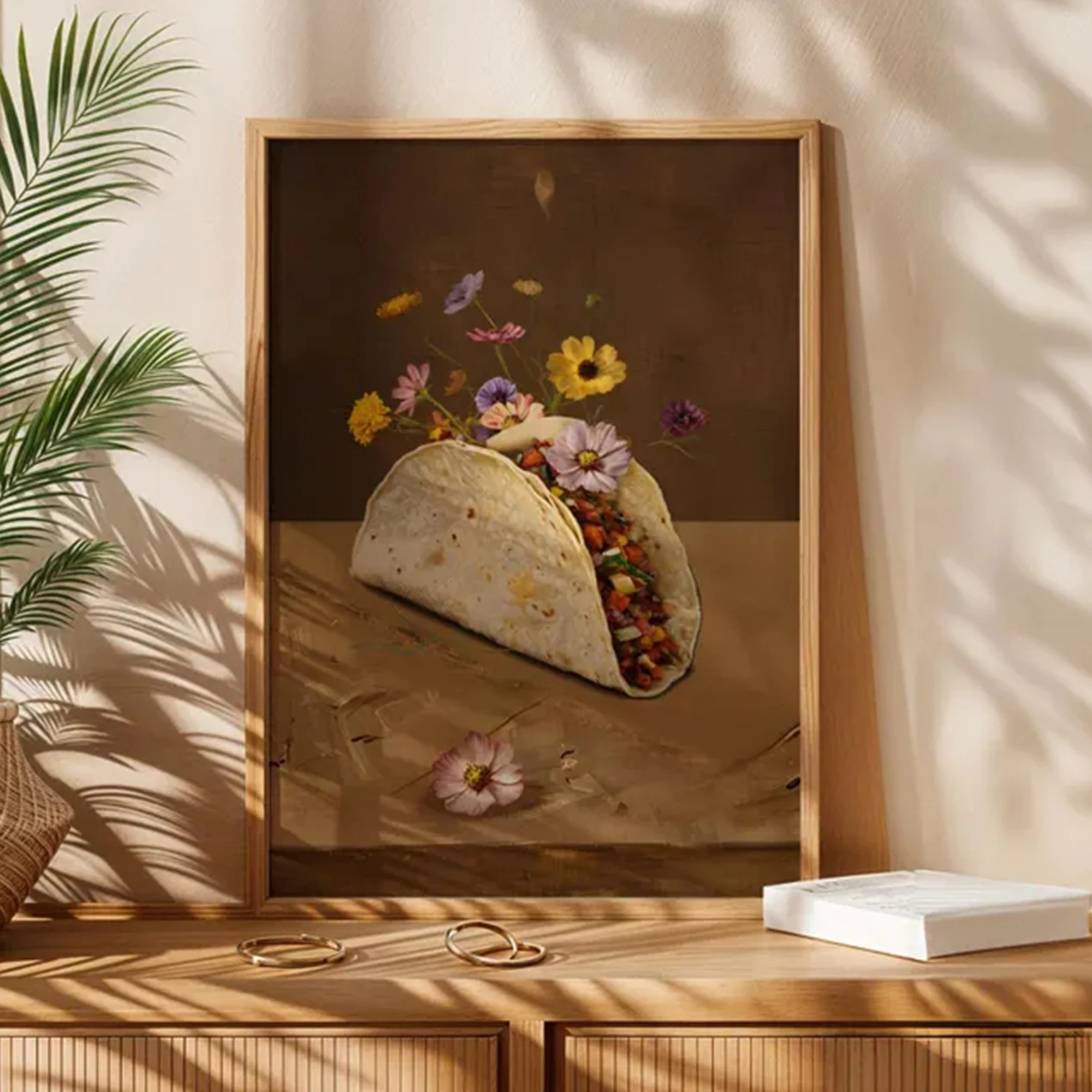 Retro Fun Surreal Taco Flower Wall Art Print Canvas Painting Poster Picture For Living Room,Bedroom Home Decor