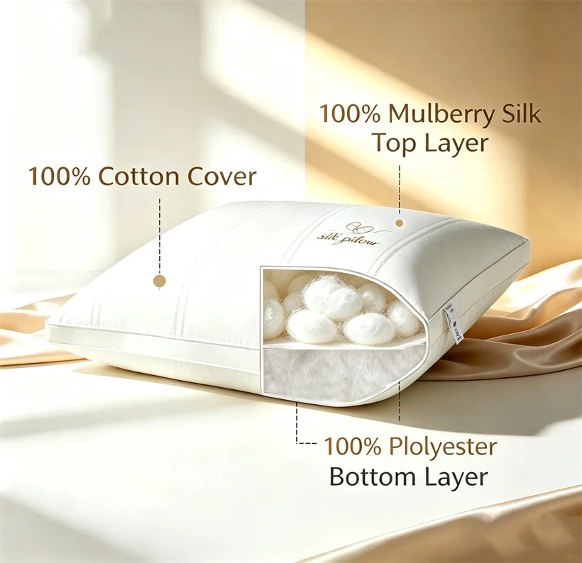 Hotel Grade Mulberry Silk Pillow 10A Antibacterial Cotton Shell Comfort Support Bed Sleeping Pillow Standard Queen Size Pillows
