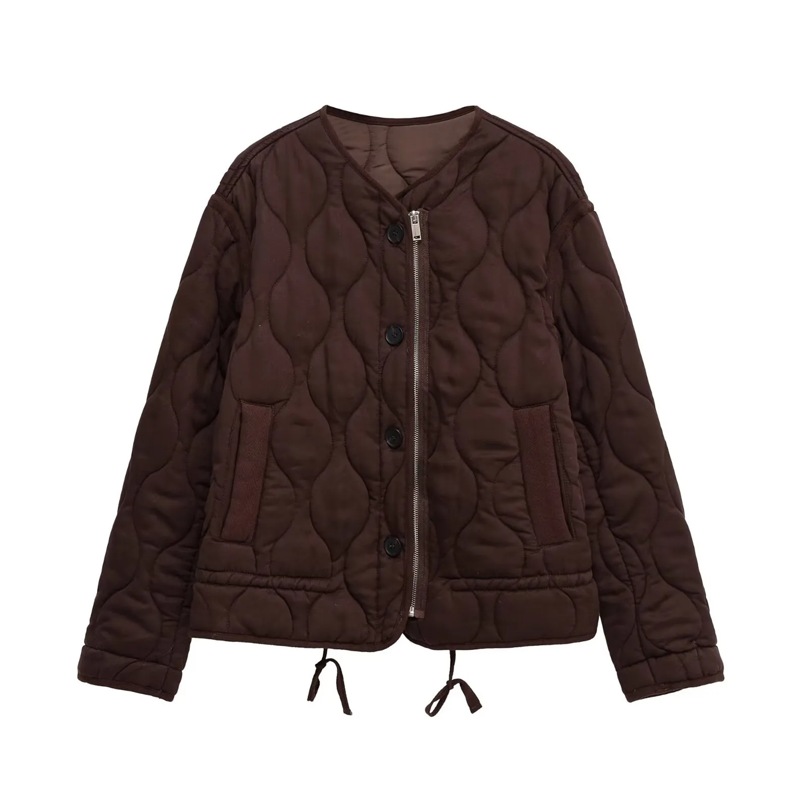 

Женская повседневная свободная хлопковая куртка из лиоцелла на пуговицах с круглым вырезом и длинными рукавами, новинка 2025 года, с регулируемым подолом