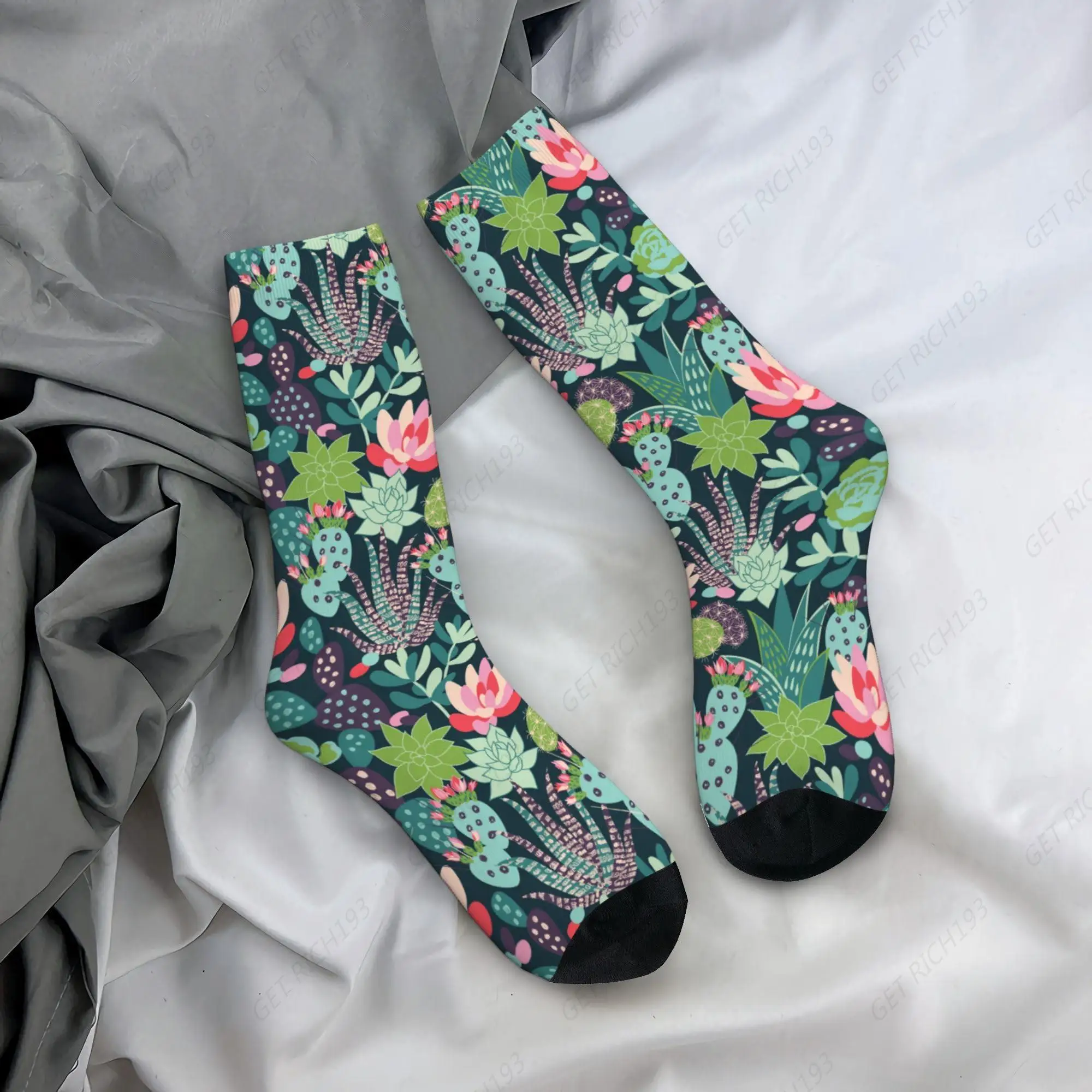 Succulents and Cactuses Funny Socks for Women, Crazy Novelty Crew Dress Socks Birthday Anniversary Holiday Gifts