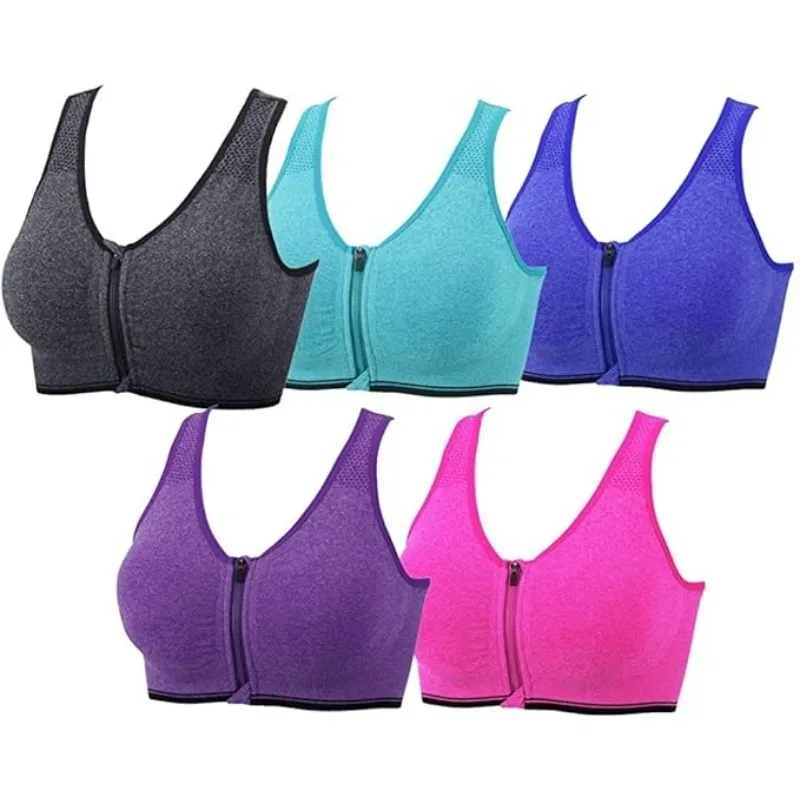 Front Zipper Sports Bra for Women Wireless Shock Absorbing Breathable Running Gym Yoga Training Sports Vest
