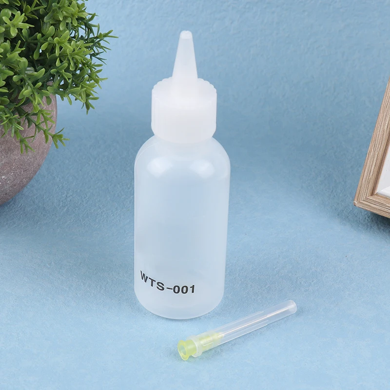 1pc 50ML WTS-001 Plastic Liquid Alcohol Bottle With Needle For Dispenser Rosin Solder Flux Paste For Phone PCB Welding Repair