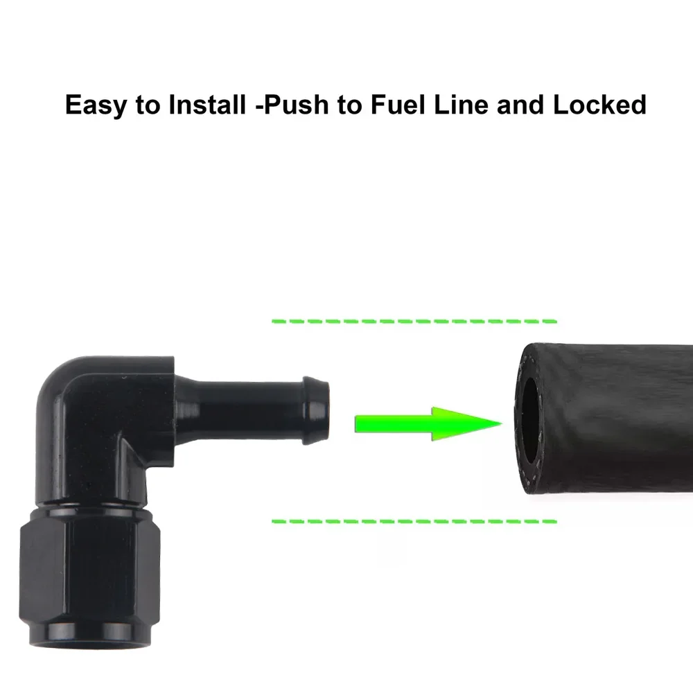 

Fuel Line 90 degree -6AN AN6 Female to 5/16" 3/8" Hose Fitting Push On Adapters