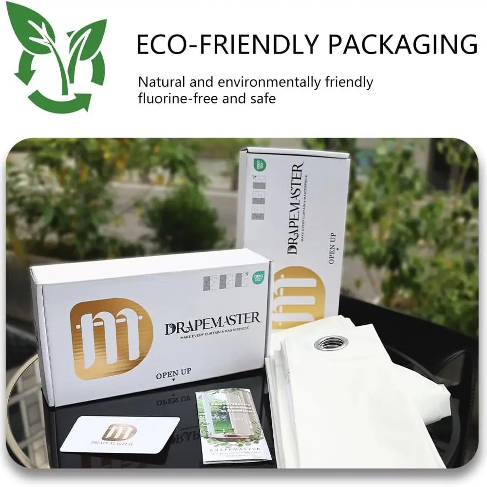 NFPA701 Konform feuerbeständig, fluorfrei, 100 % Verdunkelungsvorhänge, 52 x 96 Zoll, 2 Paneele, Weiß