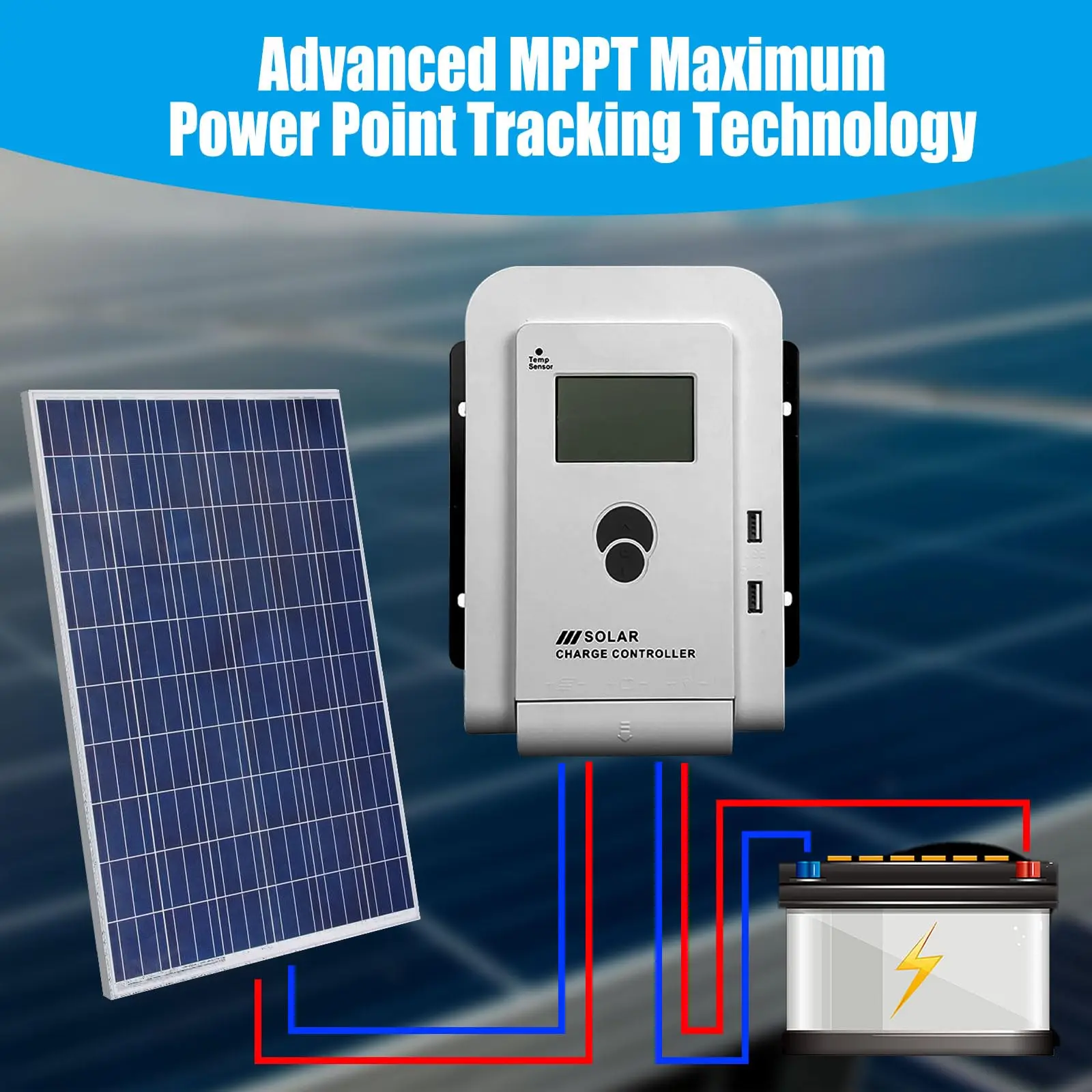 MPPT 24V/12V Auto Solar Charge Controller 60/40A/20A LCD Dual USB Regulator AGM, Gel, SEL, Flooded and Lithium Battery Charger