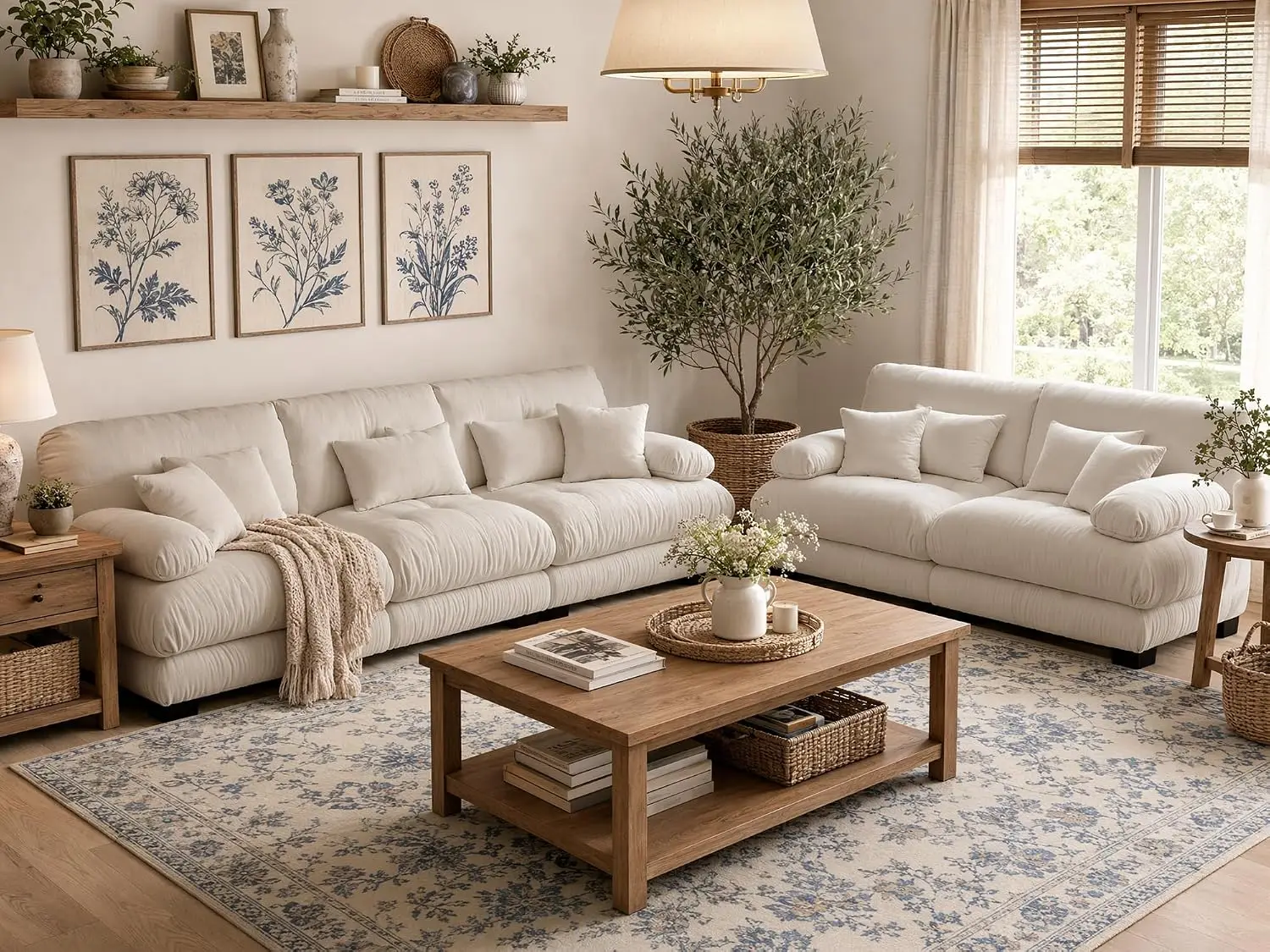 Cloud Loveseat & 3-Seater Sofa Set,Light Coffee,Customized